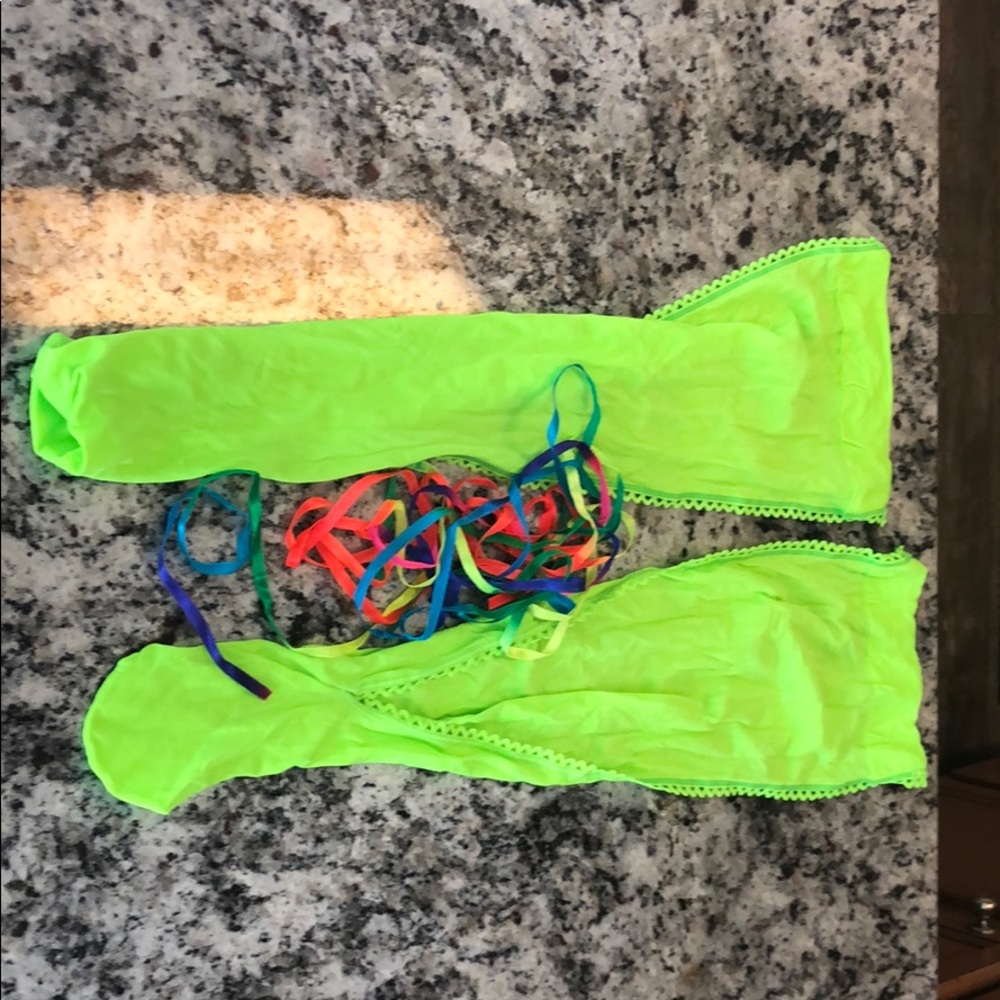 Stockings lace up neon green